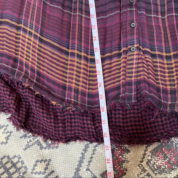 FREE PEOPLE COME OVER PLAID FLANNEL WINE M - Picture 4 of 9